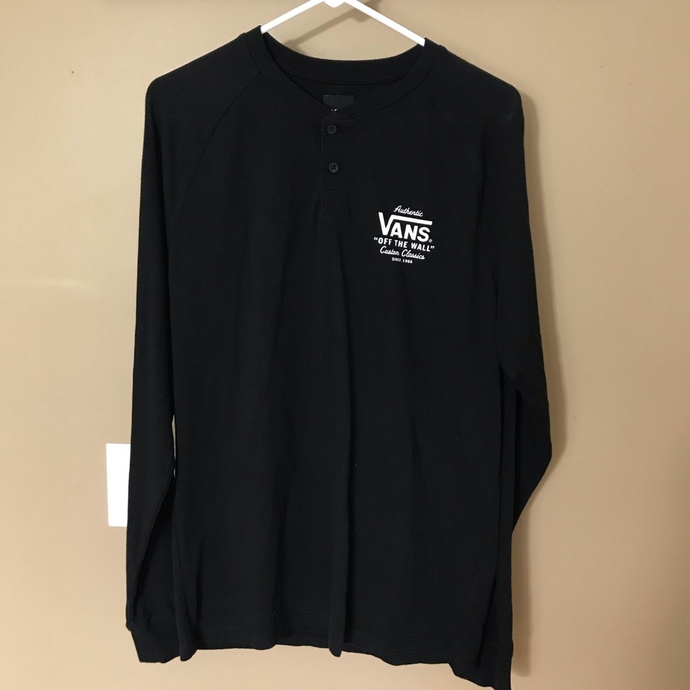 Men’s Vans Black Cotton Long Sleeve Henley T-Shirt